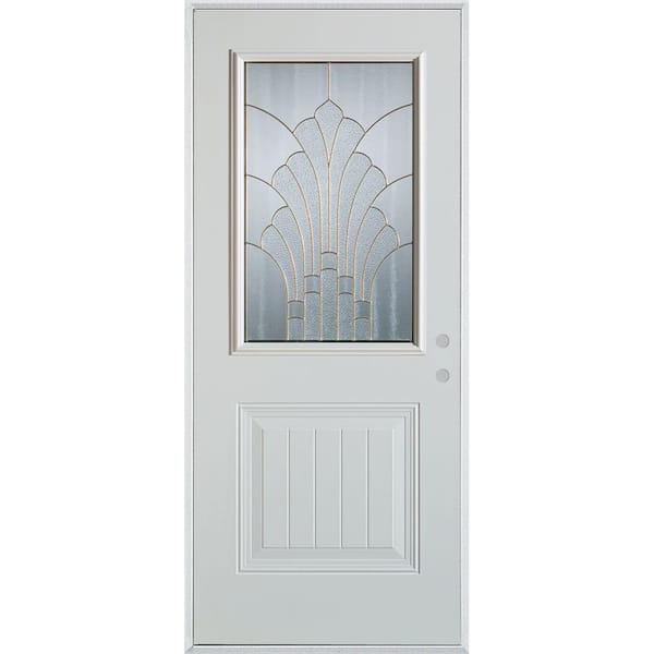 32 in. x 80 in. Art Deco 1/2 Lite 1-Panel Painted White Left-Hand Inswing Steel Prehung Front Door