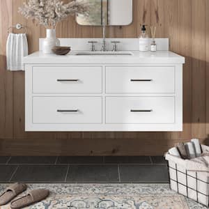 Hutton 43 in. W x 22 in. D x 19.6 in. H Bath Vanity in White with Pure White Quartz Top