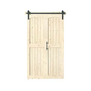 Assembled Arch Top 48 in. x 84 in. Solid Core Knotty Pine Wood Unfinished Bi-fold Door With Hardware Kit