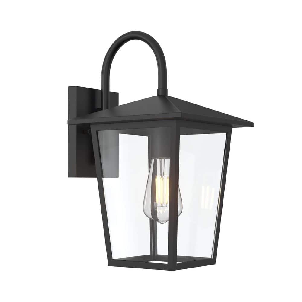 Rosebrook 16 in. 1-Light Black Outdoor Hardwired Wall Lantern Sconce with Clear Glass Shade Integrated LED Included price history on PriceWatchPro