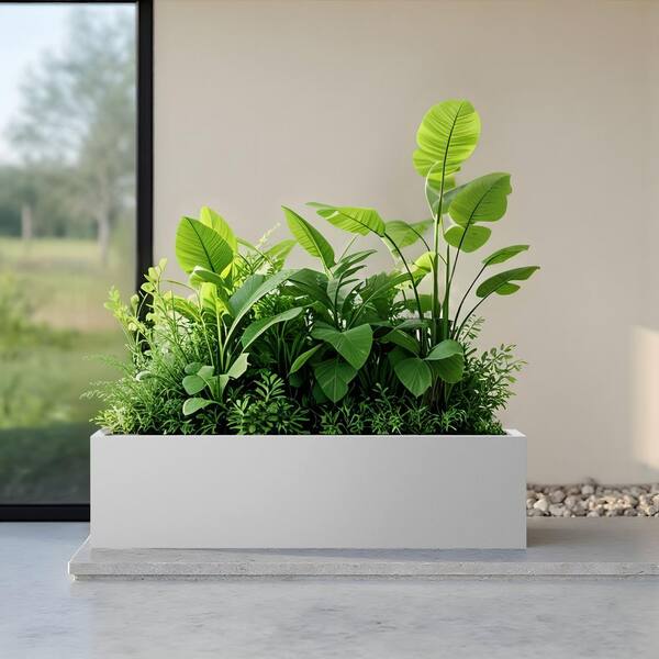 White 36 in. x 10 in. x 10 in. Metal Rectangular Raised