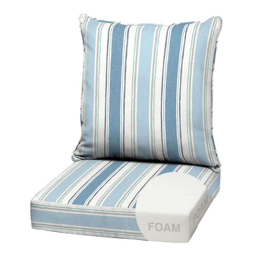 22 in x 24 in 2-Piece Foam Deep Seating Outdoor Lounge Chair Cushion in French Blue Linen Stripe price history on PriceWatchPro