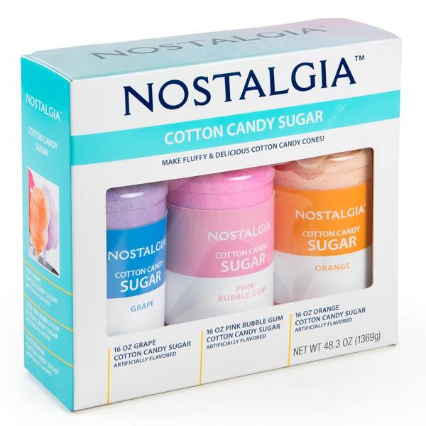 Nostalgia 16 oz. Cotton Candy Flossing Sugar - Grape, Pink Bubble Gum, Orange