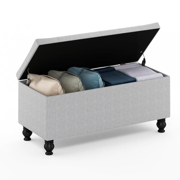 Laval 18 in. Glacier (41.93 in. x 17.56 in.) Polyester Button Tufted  Storage Ottoman Bench with Bun Legs