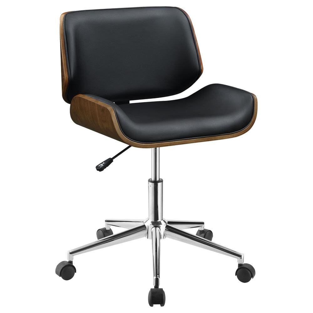 Black Leather Swivel Armless Desk Chair with Metal Base
