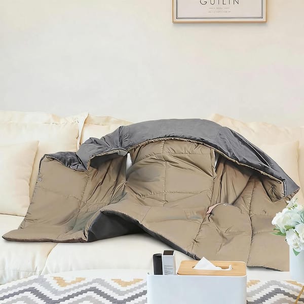 Nylon Heated Electric Blanket Poncho: 3 Heating Levels, 6 Zones, Pocket & Zipper Arm Holes (Machine Washable)