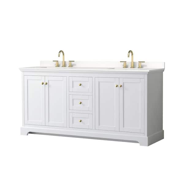 Wyndham Collection Avery 72 in. W x 22 in. D x 35 in. H Double Bath Vanity in White with White Quartz Top