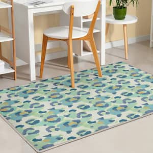 Green Beige 3 ft. 3 in. x 5 ft. Animal Prints Leopard Contemporary Pattern Area Rug