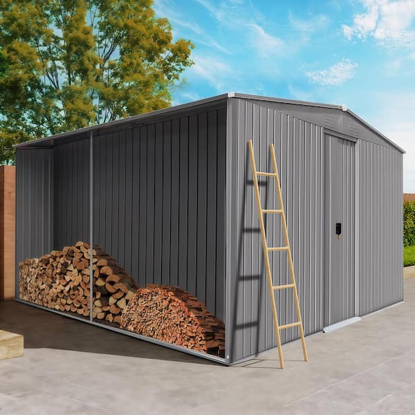 14 ft. W x 12 ft. D Metal Storage Shed Firewood Shed with Window for Garden and Backyard (135 sq. ft. )