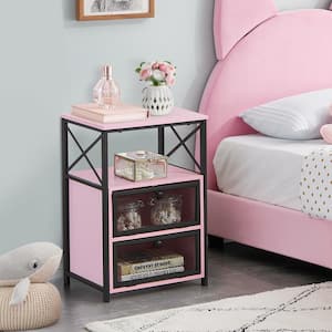 Modern Night Stand End Side Table with Storage and Door, Nightstands with Drawers for Home, Pink, 23.8"Tx13.8"Wx15.7"L
