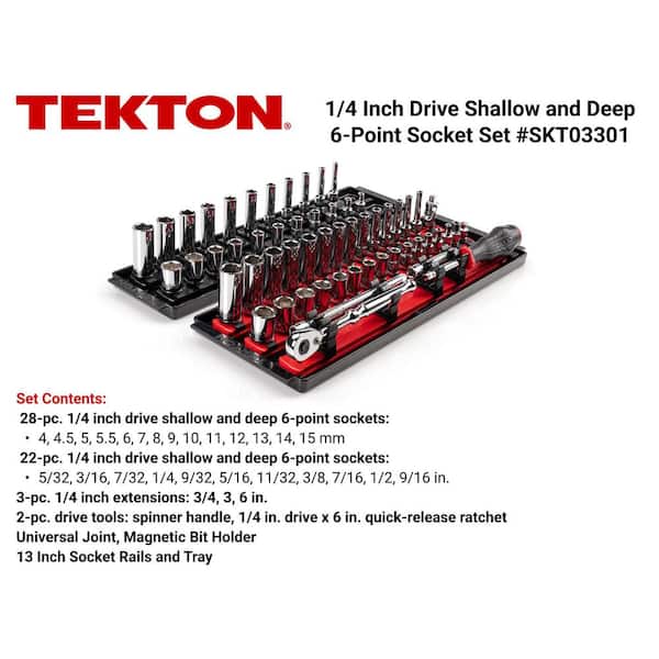 TEKTON 1/4 in. Drive 6-Point Socket and Ratchet Set with Rails (5