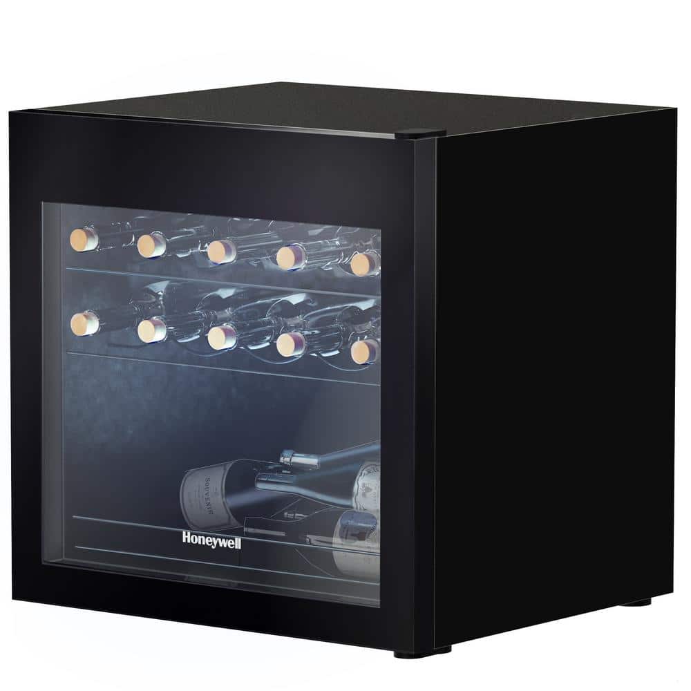 Black Freestanding 14 Bottle Countertop Wine Cooler with Glass Door