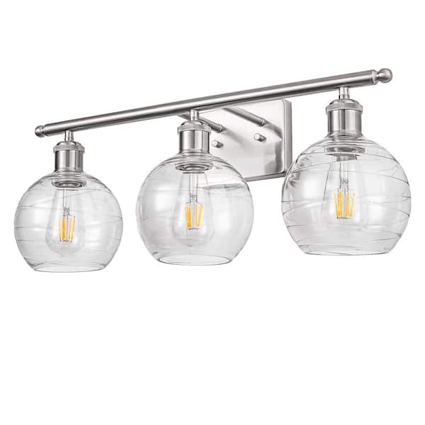 Briignite 23 in. 3-Light Brushed Nickel Vanity Light Ideal for Vanity or Powder Room with Clear Globe Glass Shades