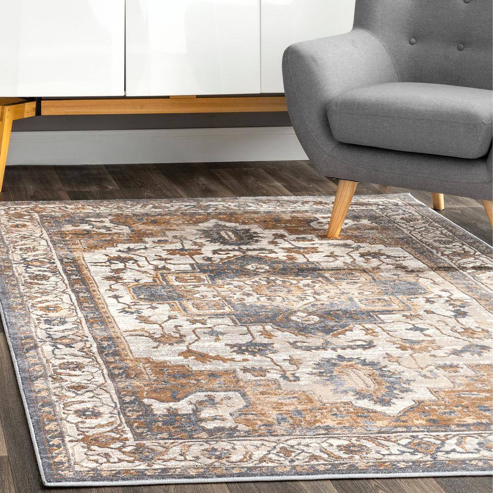 Beige and Ivory Synthetic Oriental 7x9 Area Rug