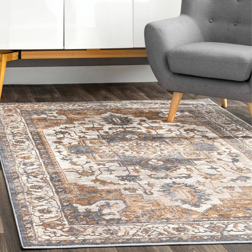 Gray and Beige Medallion 8' x 10' Reversible Synthetic Area Rug
