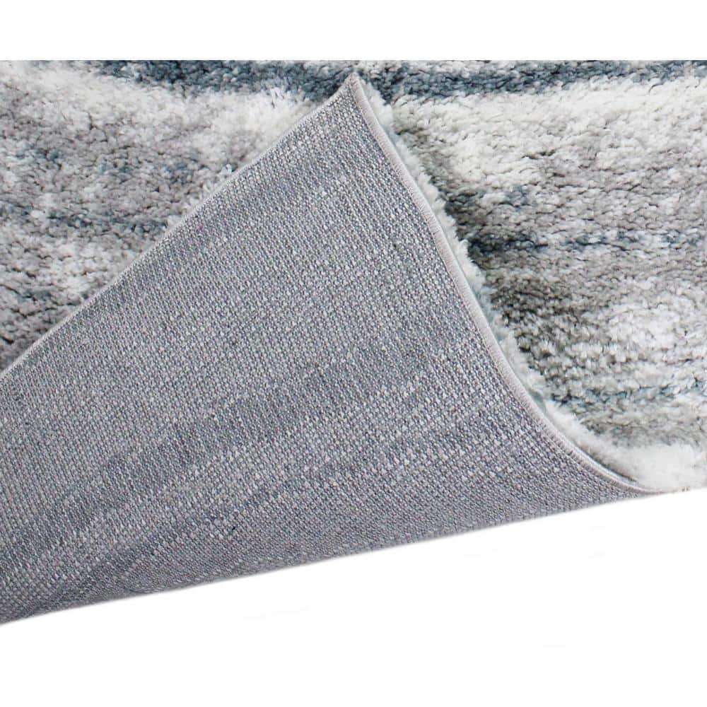 Rectangular Blue Geometric Shag Synthetic Easy Care Rug