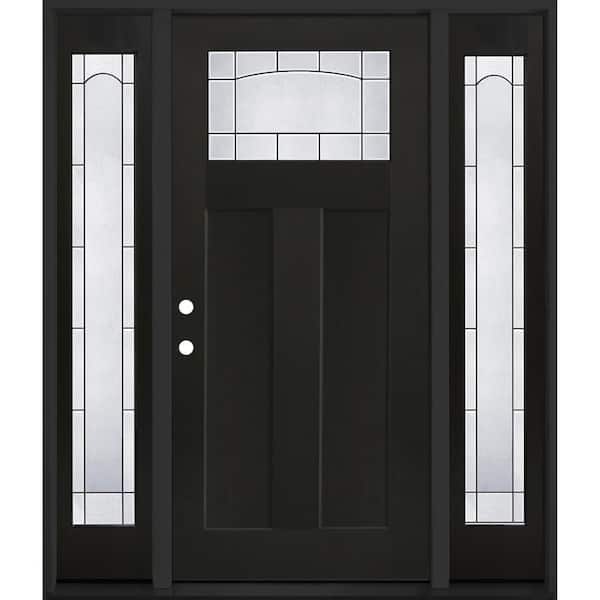 Regency 68 in. x 80 in. 1/4 TopL Empire Glass RHIS Onyx Mahogany Fiberglass Prehung Front Door w/14in-FullSLs 6-9/16