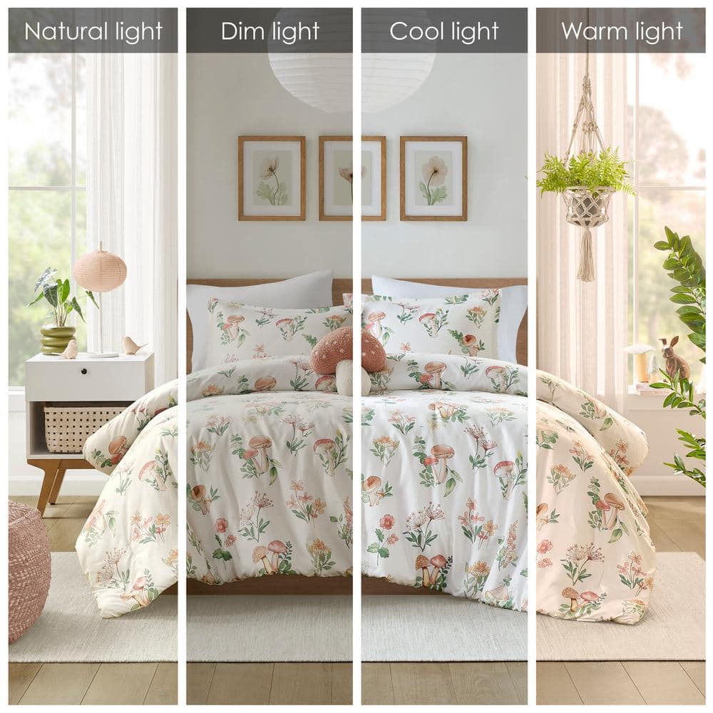 Twin Green Microfiber Mushroom Garden Comforter Set