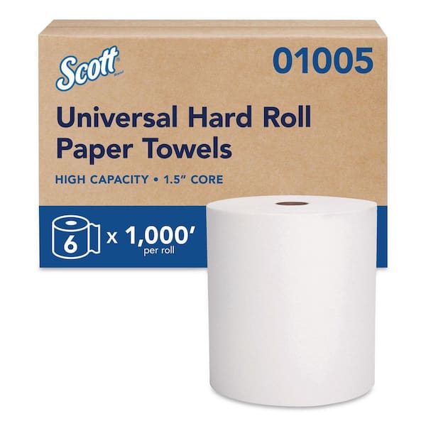 Essential High Capacity Hard Roll Towels 1.5 Core White 8" x 1000ft (6 Rolls per Carton)