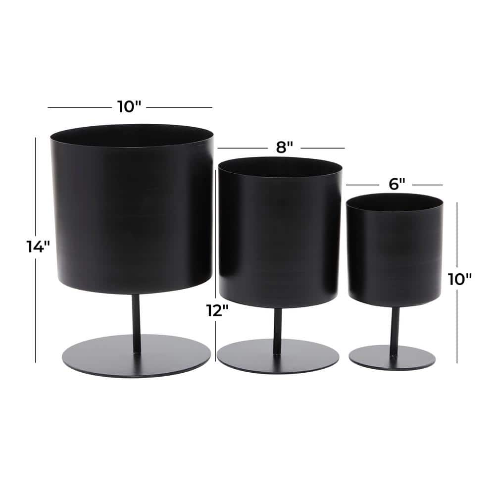 Black Metal Modern Round Planter with Stand, Set of 3