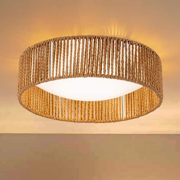 14.25 in. White Dimmable 24-Watt Selectable LED Flush Mount 3000K/4000K/5000K with Paper Rope