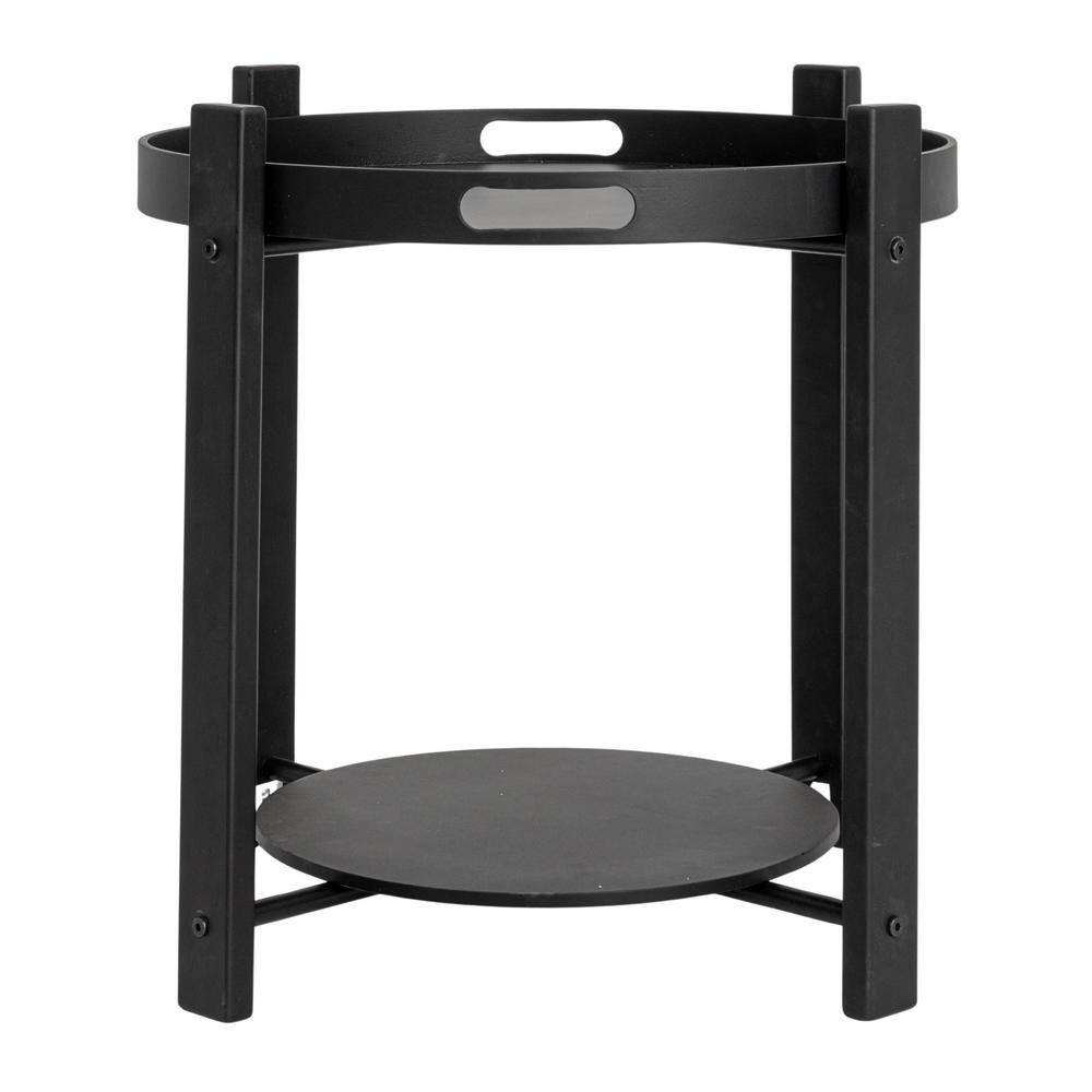 Round Black Fir Wood and Metal Tray Table