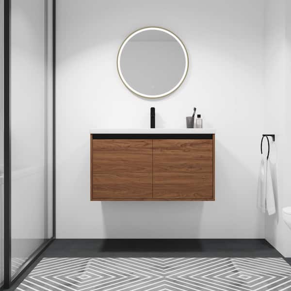 35 in. W x 18 in. D x 20 in. H Single Sink Bath Vanity in Dark oak with White Ceramic Top
