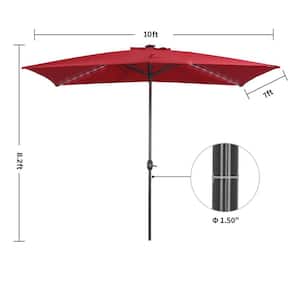 10 ft. x 7 ft. Aluminum Market Solar Lighted Patio Umbrella in Red