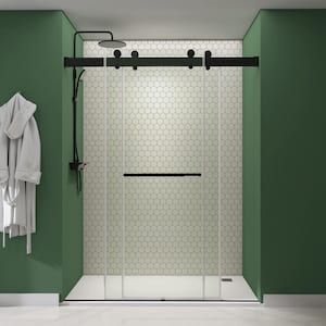72 in. W x 79 in. H Soft Close Frameless Double Sliding Bypass Glass Shower Door in Matte Black 3/8 in. Tempered Glass
