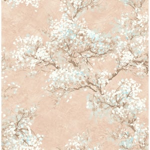 Cherry Blossoms Metallic Blush, Brown, and Blue Mist Paper Strippable Roll (Covers 56.05 sq. ft.)