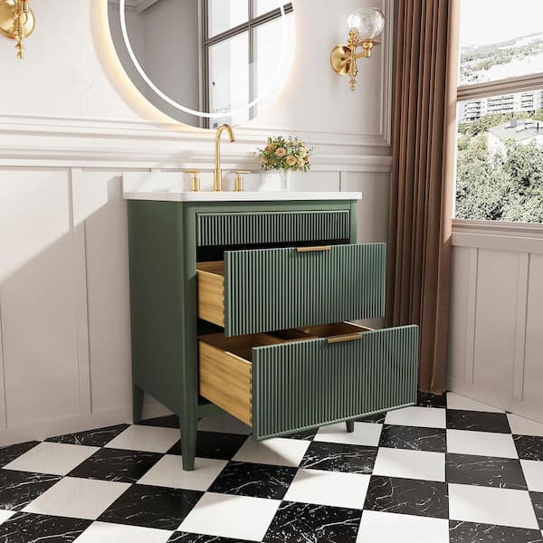 Grace 30 in. Single Sink Freestanding Green Bath Vanity with Carrara White Engineered Stone Top and Backsplash Assembled