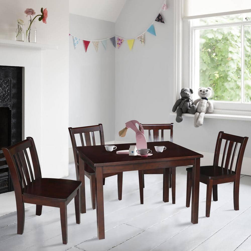 Rich Mocha Solid Wood Traditional Slat Back Juvenile Chairs - Set of 2
