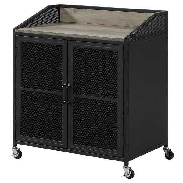 Coaster Grey Wash and Sandy Black Wine Cabinet with Wire Mesh