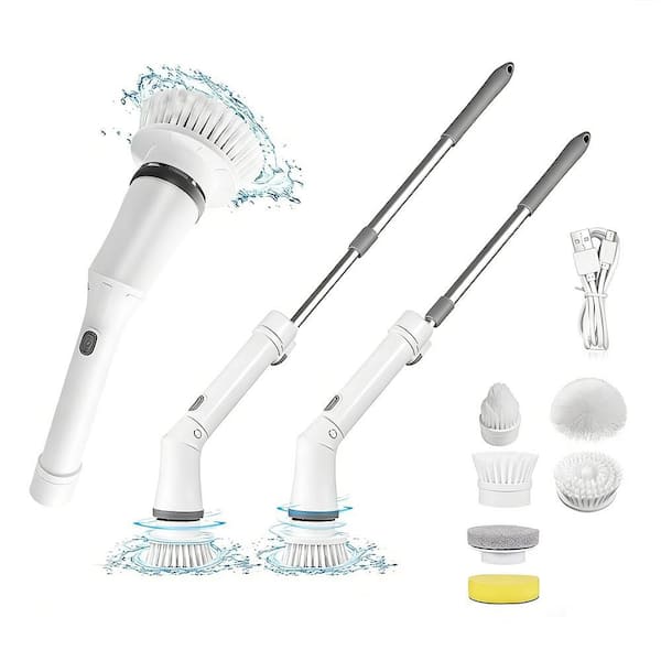6 Heads Electric Spin Scrubber Cordless Telescopic 2 Speed Tub Tile Floor Cleaner Vacuum/Sweeper Accessory