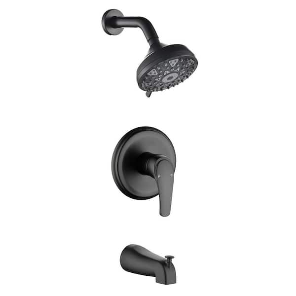 PERLIRIA INC Single Handle 2-Spray Tub and Shower Faucet with Shower Head 2.5 GPM in Matte Black Pressure Balancing Valve Included