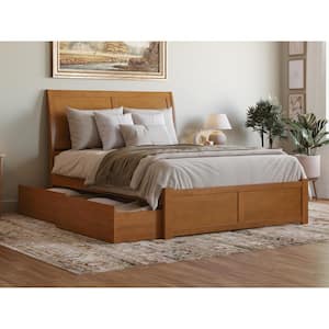 Portland Light Toffee Natural Bronze Solid Wood Frame Queen Platform Bed with Footboard and Storage Drawers