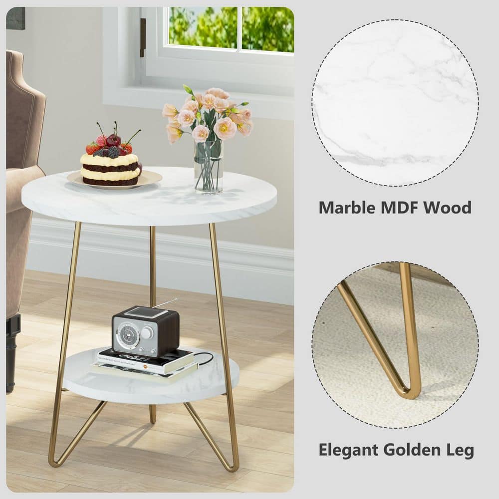 Kerlin 20 in. Rustic Brown Round Wood End Table with 2 Tier Storage Shelf Side Table, Nightstand Bedside Table - thumbnail 5
