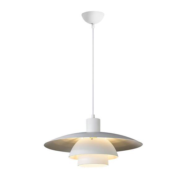 HUOKU 60-Watt 1-Light White Tier Pendant Light Retro Single 3-shade White Hanging Fixture
