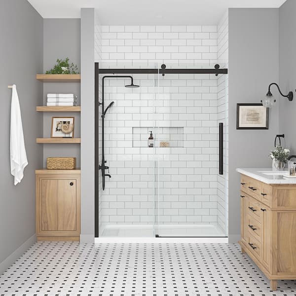 Bel Soft Close 58.2 in.-60 in W x 78.75 in H Alcove Frameless Sliding Shower Door in Oil Rubbed Bronze