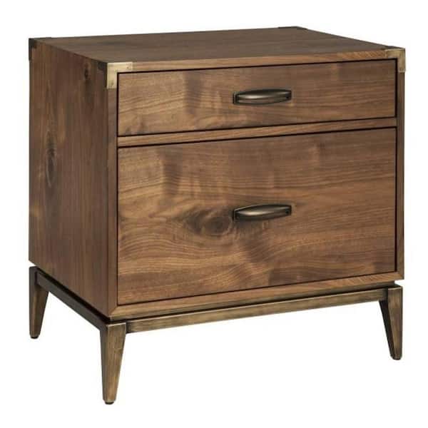 Benjara 2-Drawer Brown Wooden Nightstand 16 in. L x 26 in. W x 25 in. H