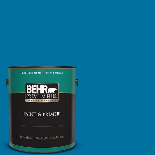 BEHR PREMIUM PLUS 1 gal. #550B-7 Blue Ocean Semi-Gloss Enamel Exterior Paint & Primer