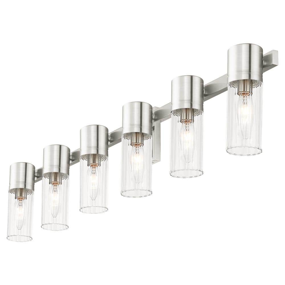 Midtown Brushed Nickel 6-Light Vanity with Clear Fluted Glass
