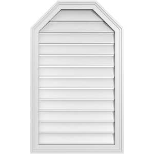 22 in. x 36 in. Octagonal Top Surface Mount PVC Gable Vent: Functional with Brickmould Frame