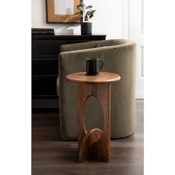 Brence 14 in. Walnut Brown Round Solid Wood End Table