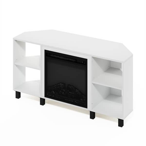 Furinno Jensen 46.54 in. Freestanding Wood Electric Fireplace TV Stand in Solid White