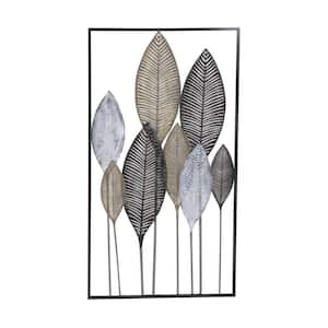 20 in. x  37 in. Metal Bronze Leaf Wall Decor with Black Frame