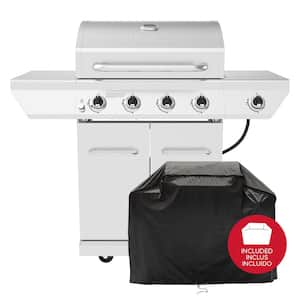 4-Burner Propane Gas Grill in Stainless Steel with Side Burner with Cover
