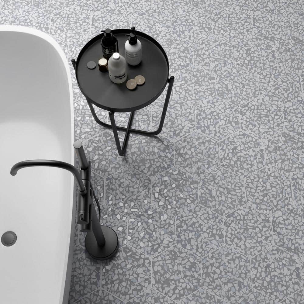 Jurassic Hex 9" Slate Terrazzo Look Matte Porcelain Tile