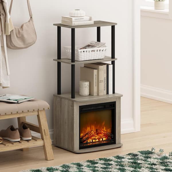 Turn-N-Tube 18.66 in. Freestanding Wood Electric Fireplace Side Table in French Oak Grey/Black