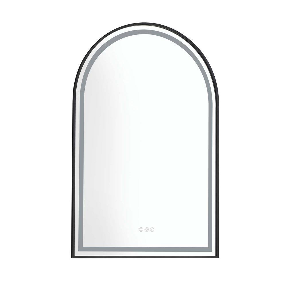 39 in. W x 26 in. H Arched Brushed Matte Black Framed LED Mirror Anti-Fog D